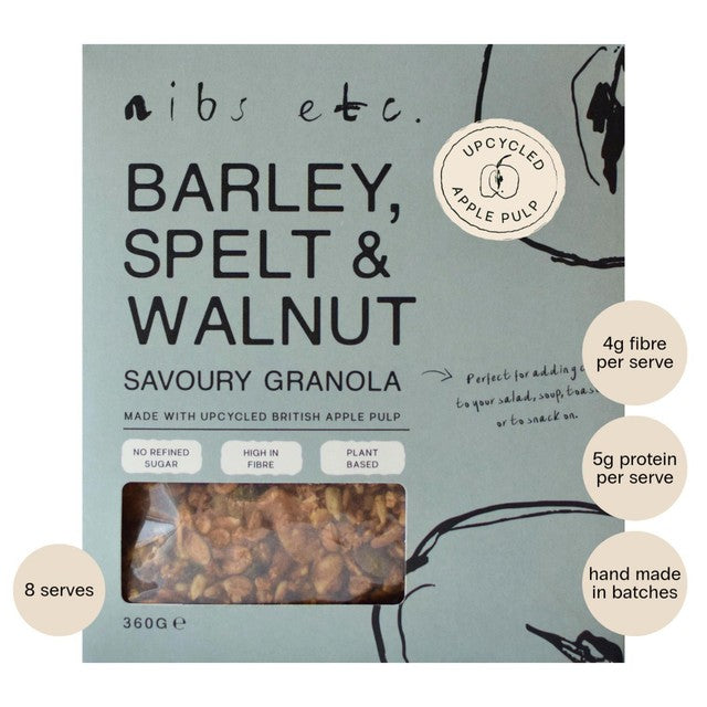 nibs etc. barley, spelt & walnut savoury granola 360g, imported from the UK