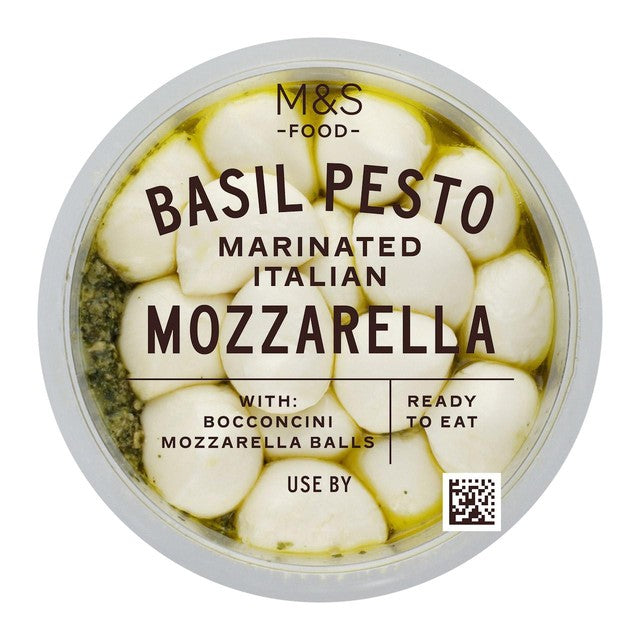 M&S marinated Italian pesto mozzarella cheese balls 170g, imported from the UK