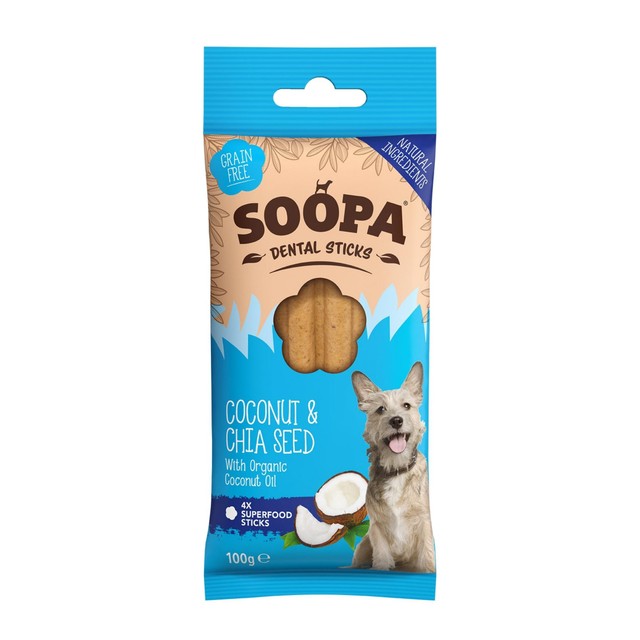 Soopa coconut chia seed dental stick dog treat 100g (British brand)