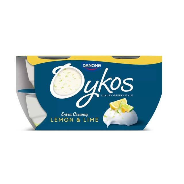 Oykos Lemon and Lime Yoghurt Greek Style 4 x 110g, imported from the UK