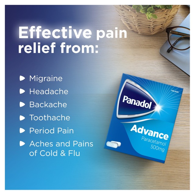 Panadol Advance paracetamol 500mg tablets 16 pack, imported from the UK