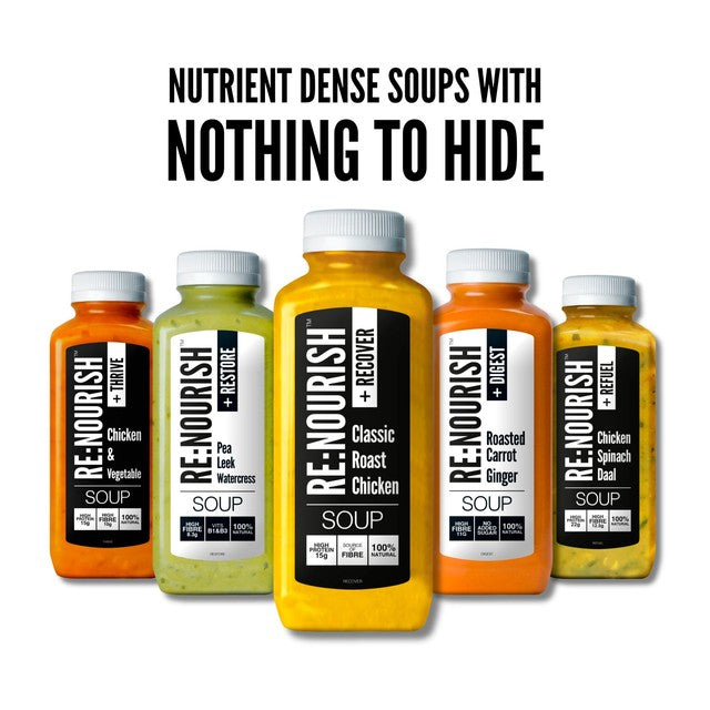 Re Nourish Spicy Lentil & Pepper Soup 500g, imported from the UK