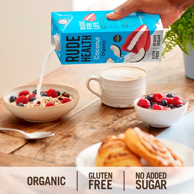 Rude Health organic coconut drink longlife 1L, imported from the UK