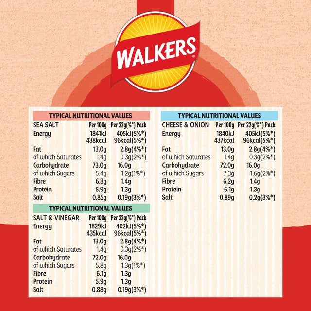 Walkers Baked mixed flavour potato crisps 6 x 22g (British brand)