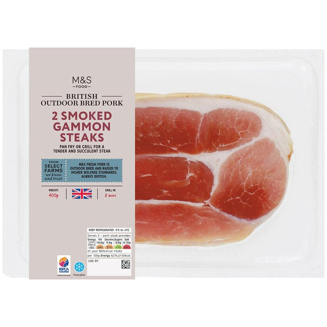M&S British smoked gammon steaks 400g, imported from the UK