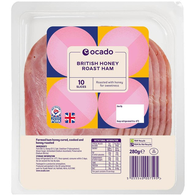 Ocado honey roast ham 280g, imported from the UK