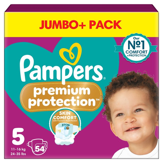 Pampers Premium Protection baby nappies size 5 (11-16kg) Jumbo+ pack, imported from the UK