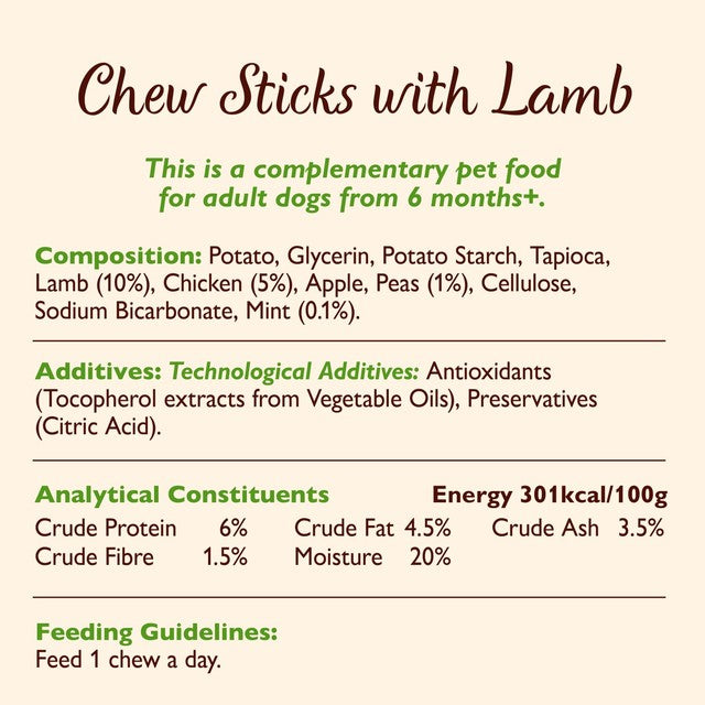 Lily's Kitchen chew sticks with lamb dog treats 120g, UK version