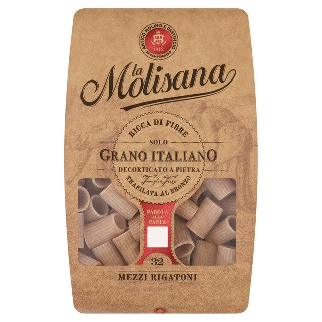 La Molisana wholewheat Mezzi Half Rigatoni pasta 500g, UK version