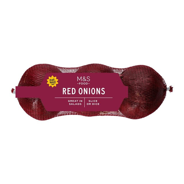 M&S red onions 3 per pack, imported from the UK