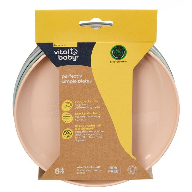 Vital Baby biodegradable toddler plates natural 5pk (British brand)