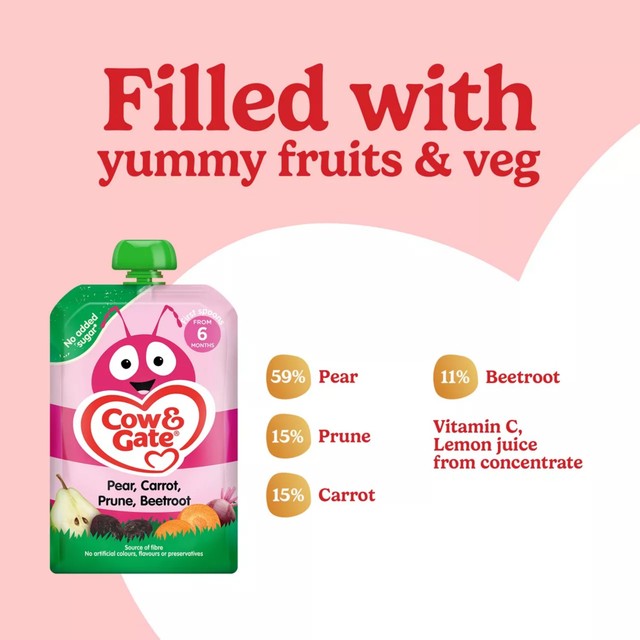 Cow & Gate pear carrot prune beetroot baby food pouch 100g - British product
