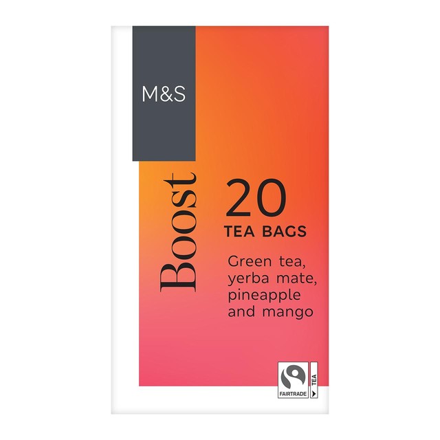 M&S green tea teabags pineapple and mango flavour 20 count, imported from the UK