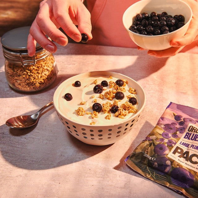 Pack'd organic large sun-ripened frozen blueberries 300g, imported from the UK