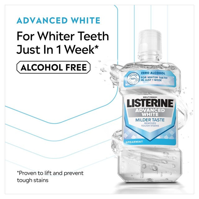 Listerine Advanced White Milder Taste Alcohol Free Mouthwash 500ml, UK version