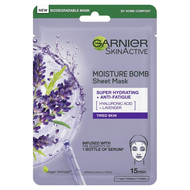 Garnier Moisture Bomb Lavender Hydrating Face Sheet Mask 28g, UK version