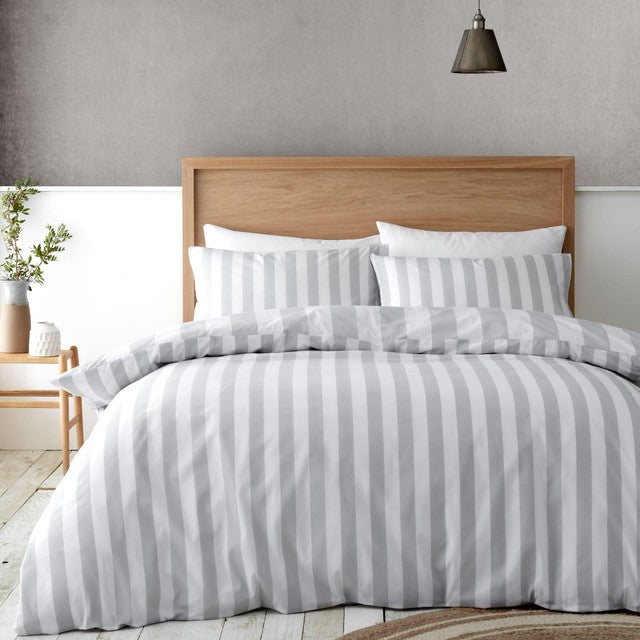 Catherine Lansfield Cove Stripe Silver Double Duvet Set - British product