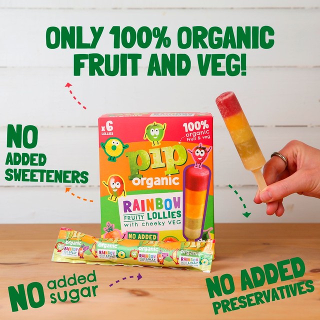 Pip Organic Rainbow Lollies with Cheeky Veg 6x40ml, imported from the UK