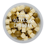 M&S Manzanilla olives and cheddar cheese pot 180g, imported from the UK