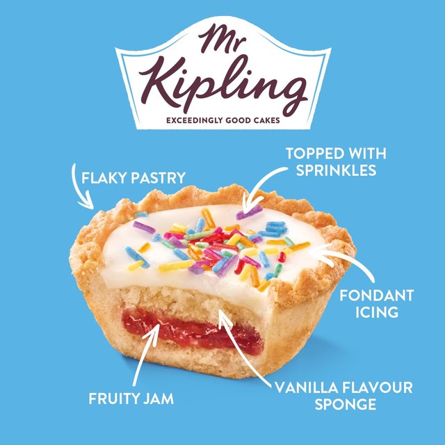 Mr Kipling birthday cake mini tarts 4 pack, imported from the UK