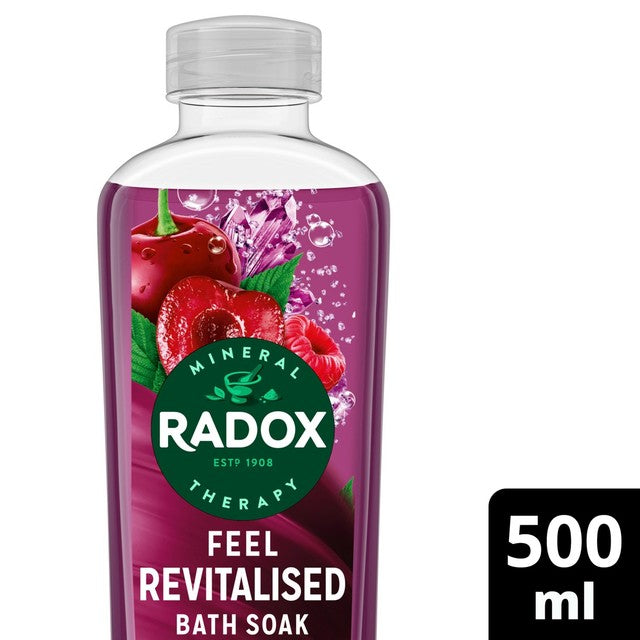 Radox Feel Revitalised bath soak with wild cherry and raspberry scent 500ml, imported from the UK