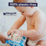 Pura plastic free flushable baby wipes 12 x 60 packs, imported from the UK