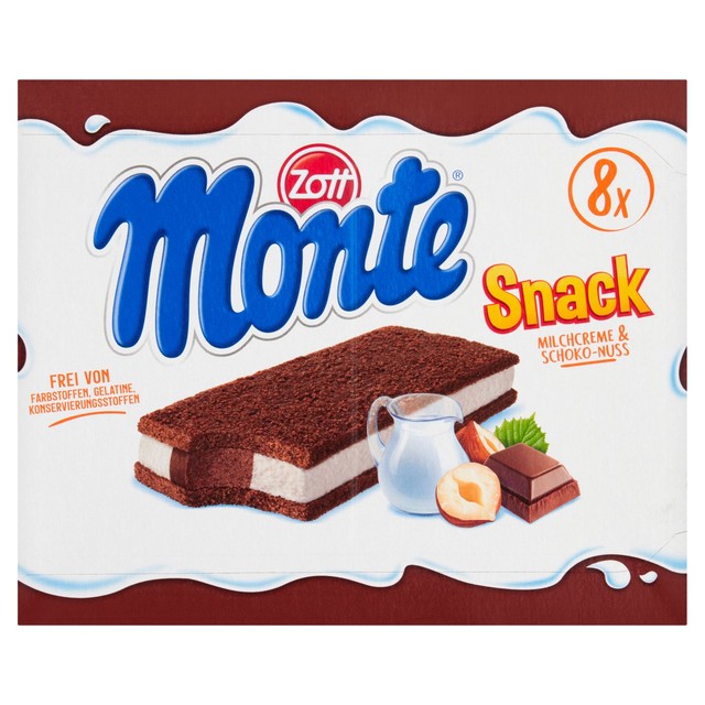 Zott Monte chocolate hazelnut sponge cake snack pack 8x29g (British brand)