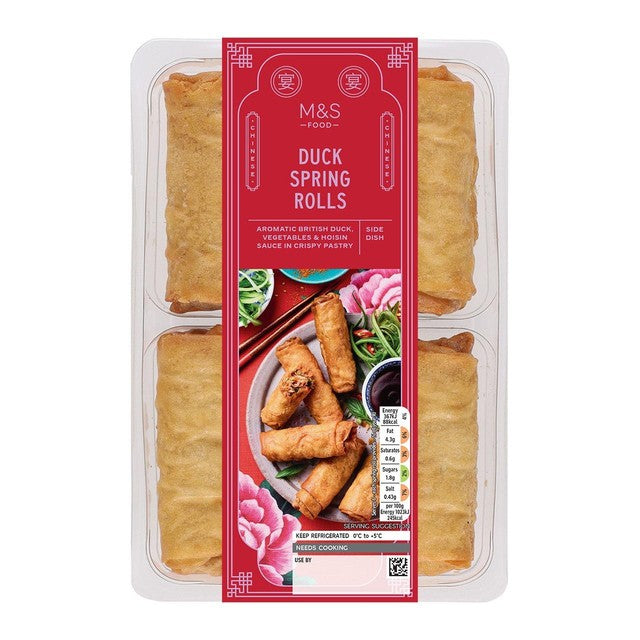 M&S Duck Spring Rolls 215g, imported from the UK