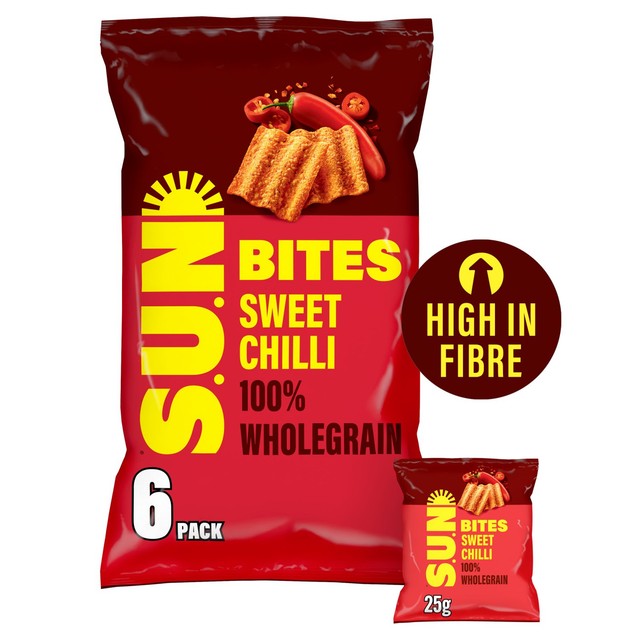 SunBites Sweet Chilli wholegrain snacks 6x25g (British brand)