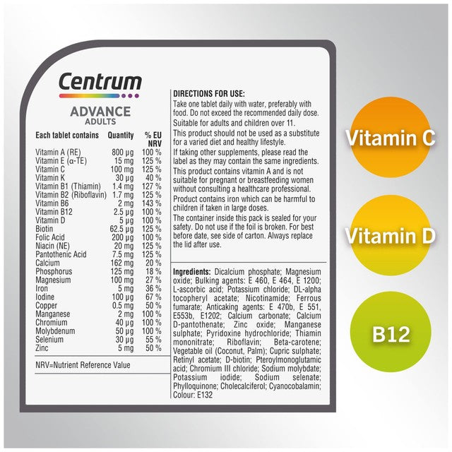 Centrum Advance multivitamin tablets 100 tablets - British product