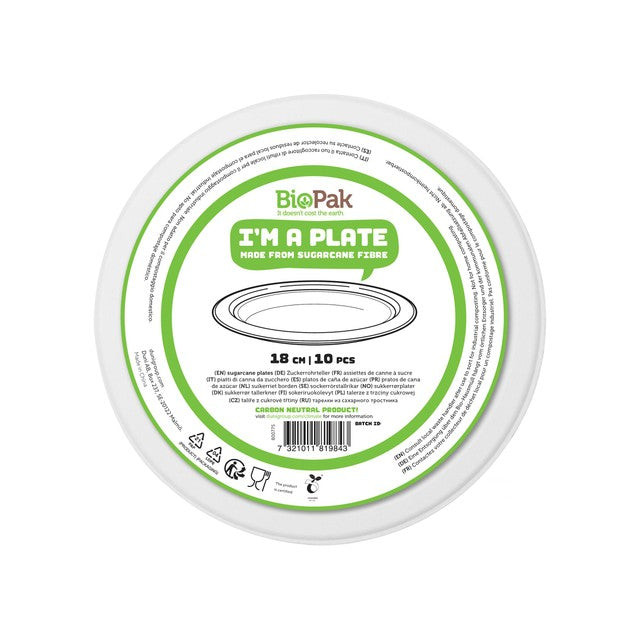 Duni bagasse party plates 18cm - British product