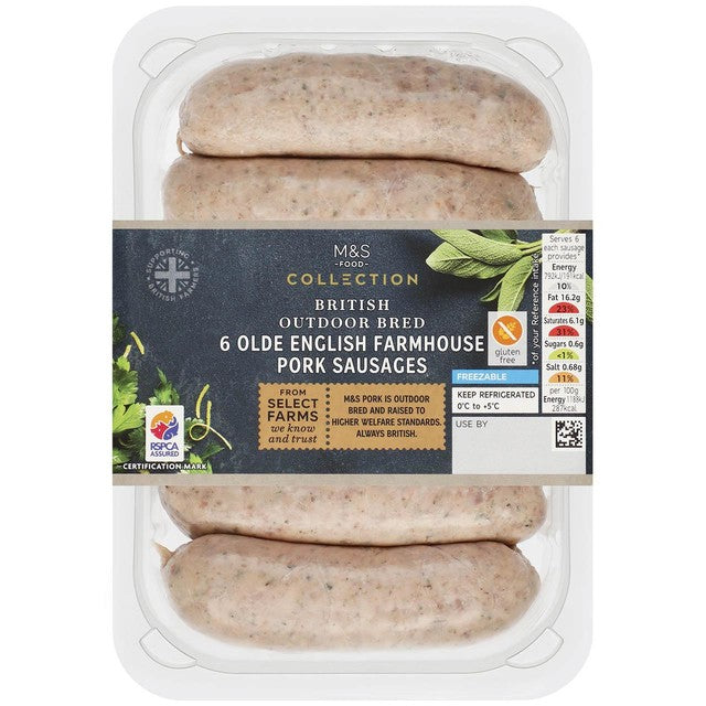 M&S Collection farmhouse pork sausages 400g, imported from the UK