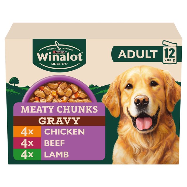 Winalot Meaty Chunks wet dog food pouches 12 x 100g (British brand)