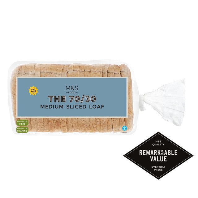 M&S 70/30 medium sliced loaf 800g, imported from the UK