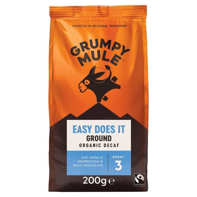 Grumpy Mule Organic Easy Does It Decaf Ground Coffee 200g, UK version