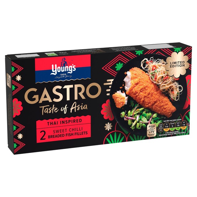 Young's sweet chilli breaded fish fillets 270g (British brand)