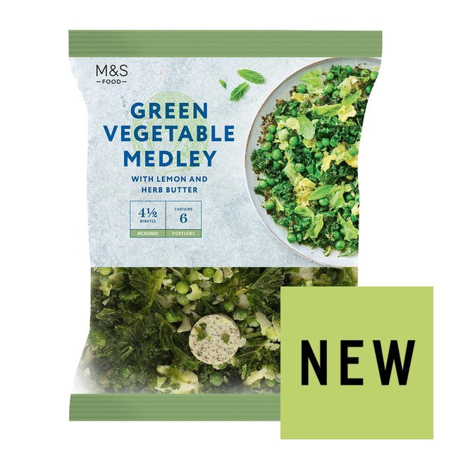 M&S green vegetable medley 650g, imported from the UK