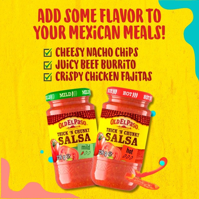 Old El Paso hot salsa 226g, imported from the UK