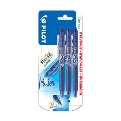 Pilot FriXion Clicker Erasable Rollerball Pen 0.7mm Medium Blue Pack of 3