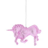 Festive pink glitter unicorn hanging Christmas tree decoration 11cm, imported from the UK