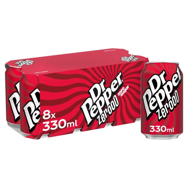 Dr Pepper Zero sugar-free cola 8 x 330ml - British product