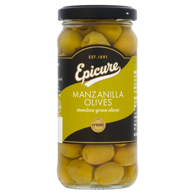Epicure Manzanilla stoneless green olives 235g - British product