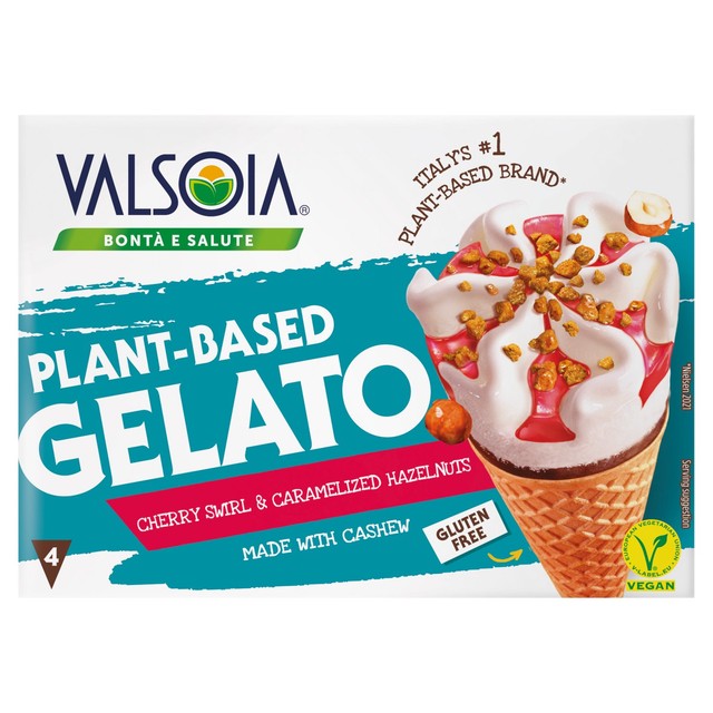 Valsoia plant based gelato cherry cone 4 x 118ml (British brand)