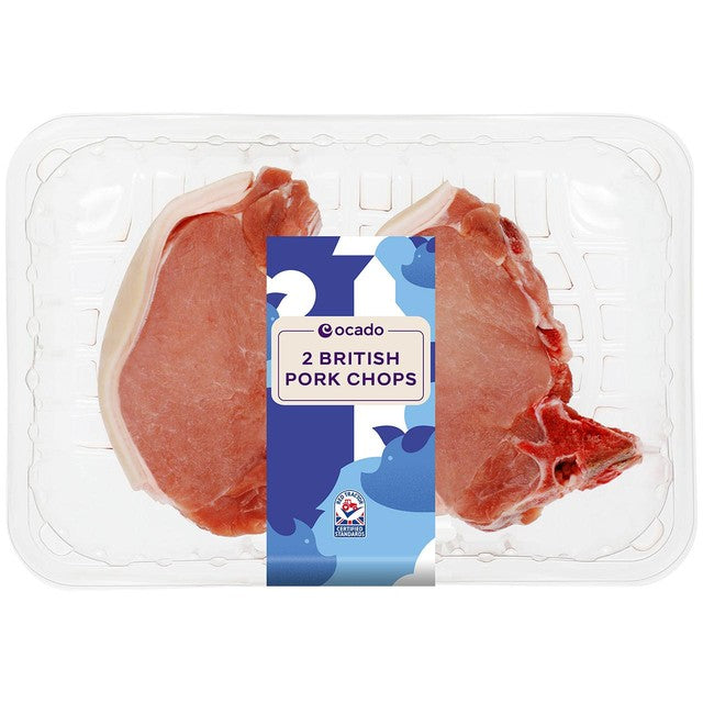 Ocado bone-in pork chops 500g, imported from the UK
