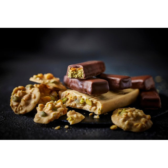 M&S pistachio and caramel milk chocolate bar 36g, imported from the UK