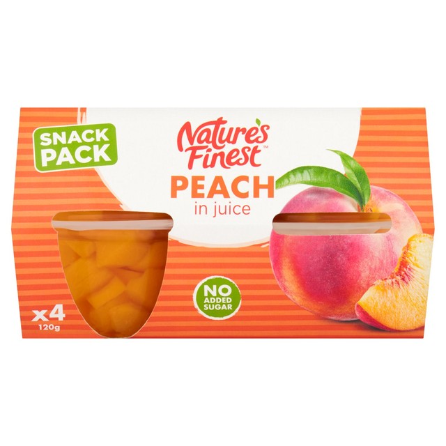 Nature's Finest fruit pots peach in juice 4 x 120g, imported from the UK