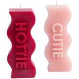 M&S Hottie & Cutie unscented pillar candles, imported from the UK