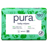 Pura Plastic Free Baby Wipes 3 x60pk, imported from the UK