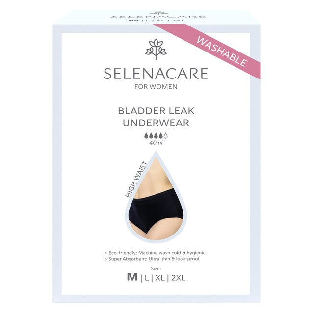 SELENACARE, Bladder Leak undies, High Waist, Black, Size M