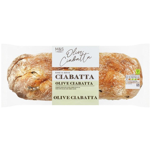 M&S olive ciabatta 270g, imported from the UK